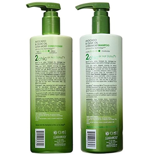 Giovanni 2Chic Ultra-Moist Shampoo & Conditioner Set - Nourishing Avocado & Olive Oil, Sulfate-Free - 24 Fl Oz (Set of 2)