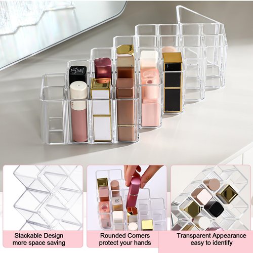 Hoolerry 4 Pack Acrylic Lipstick Holder Organizer 112 Slots Clear Lip Gloss Holder Organizers Stackable Lipsticks Tower Lipstick Case Display Stand Storage Box for Makeup Cosmetic Vanity (Trapezoid)