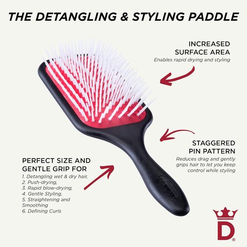 Denman Detangling Paddle Brush - Versatile Wet/Dry Hair Styler for Curly, Coily & Straight Hair | Ideal for All Hair Types