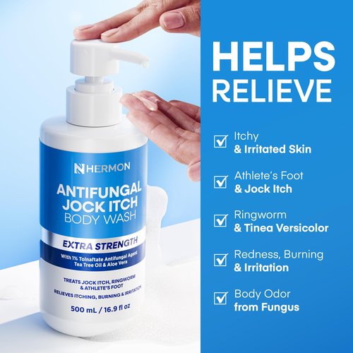 Hermon Antifungal Body Wash for Jock Itch: Tea Tree oil Body Wash for Jock Itch, Ringworm, Back Acne, Athlete's Foot, Tinea - Medicated Soap for Men and Women