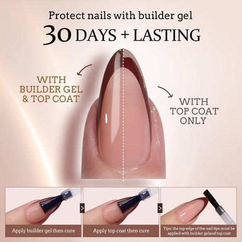 BTArtboxnails XCOATTIPS French Tip Press on Nails - Skin Tones Short Press On Nails Square, Soft Gel Nail Tips with Nail Gel, French Protecting Duo, Nail Lamp, All in One Fake Nail Extension Kit