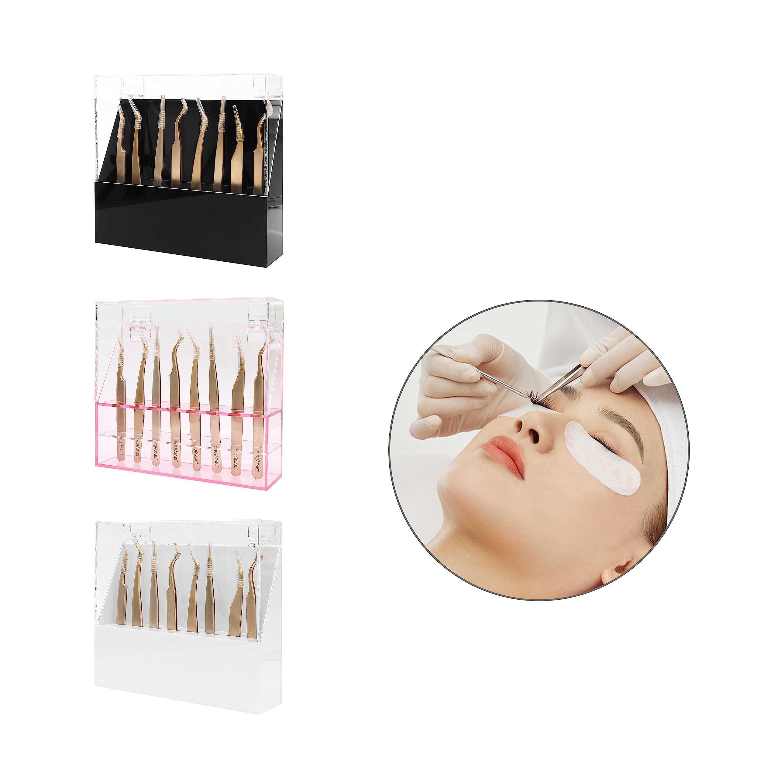 XIUSUZAKI Tweezers Storage Box 8 Holes Holder Lash Tweezers Storage for Eyelash Extensions Eyelash Professional(Black,Only the Box)