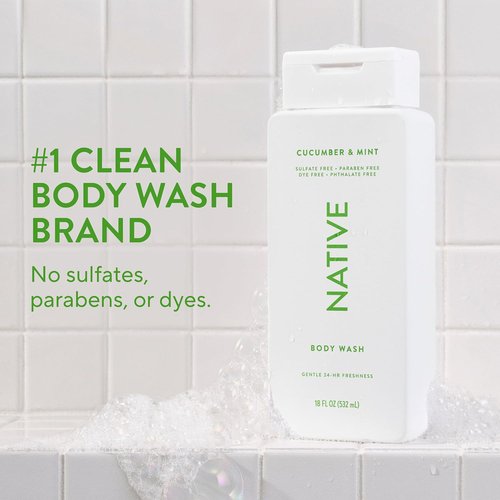 Native Body Wash - Naturally Derived Ingredients for Soft, Hydrated Skin | Cucumber & Mint, 18 oz