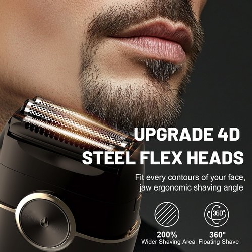 Electric Foil Shavers for Men: Mini Electric Razor with 4 Floating Blades & Big LED Display - Foil Shaver for Men with 2 Gears Adjustable - Face Shaver with IPX7 Waterproof