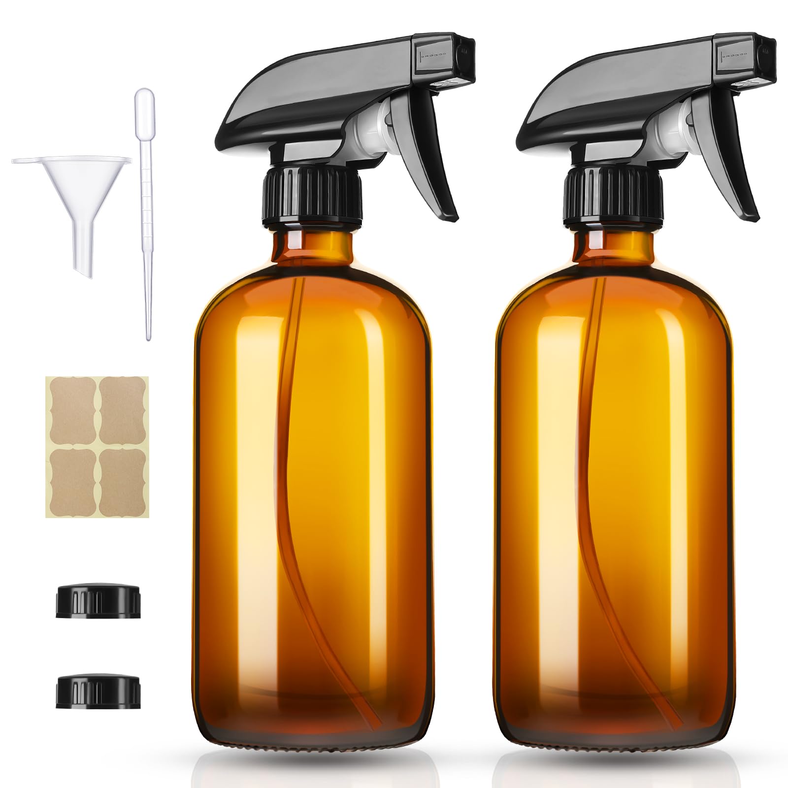 Vitreaux 2 Pack Amber Glass Spray Bottles,16oz Glass Spray Bottles Refillable Empty Containers with Adjustable Nozzle,Spray Bottle for Cleaning,Pets, Aromatherapy,Hair Mister,Squirt and Mist Setting