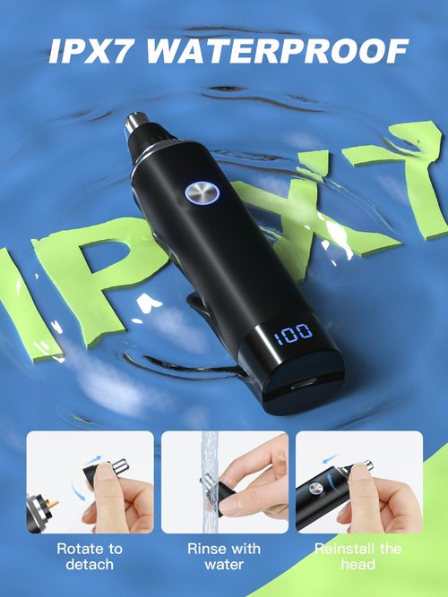 Ginity Ear & Nose Hair Trimmer with LED Display for Men Women,Painless USB Rechargeable Eyebrow & Facial & Nose Hair Trimmer Clipper,Professional IPX7 Waterproof Dual Edge Blades (Black)