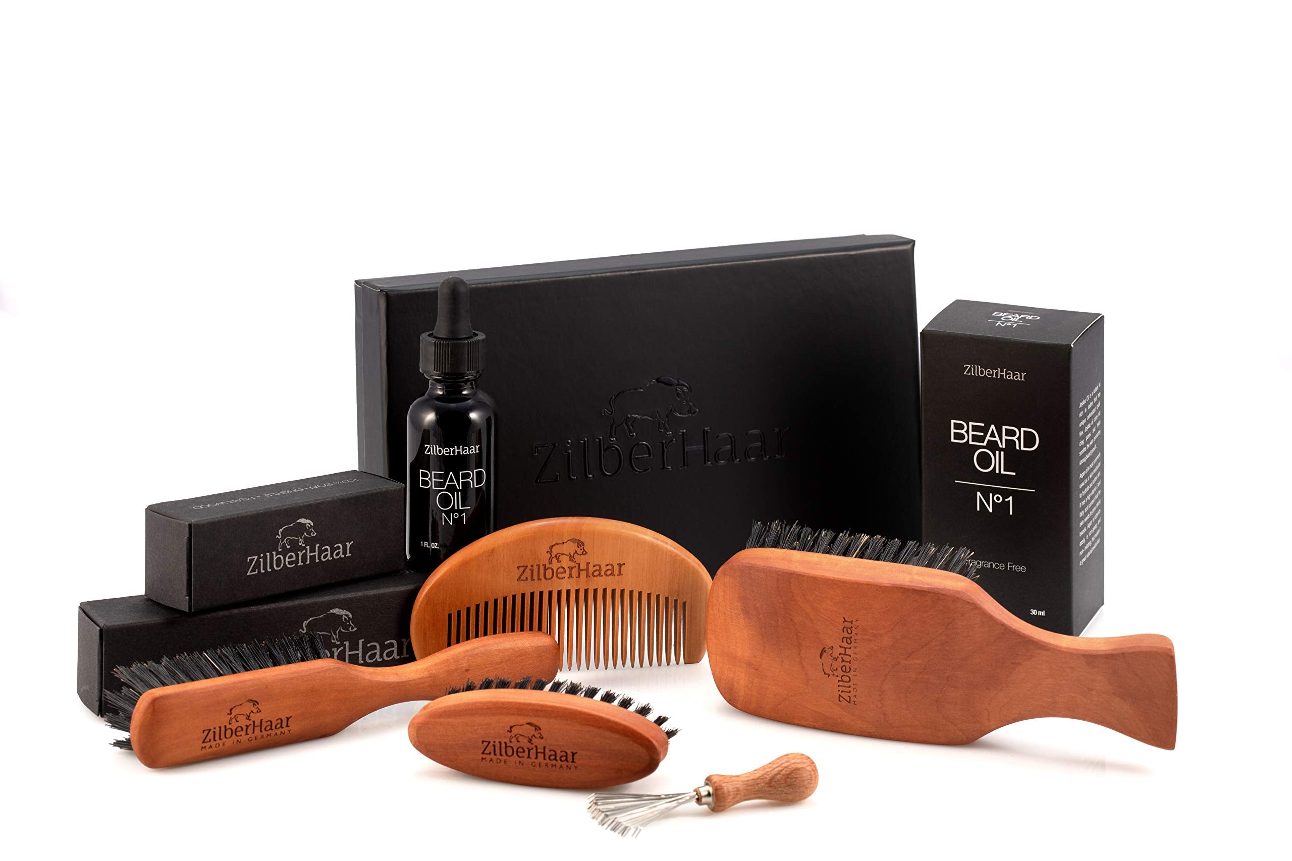 ZilberHaar Major Hair & Beard Brush for Men - Boar Bristles and Pearwood - All Beard and Hair Types - Made in Europe - Stiff Bristles