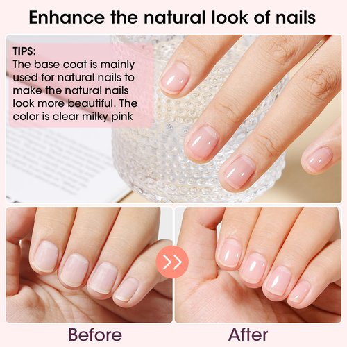 GELLEN 4‑in‑1 Clear Nail Polish Base Coat Sheer Tinted Milky Pink, Ridge Filler, Nail Strengthener & Concealer, Calcium Formula Strengthens Nails, Enhances Natural Look, No HEMA, Anti-yellowing