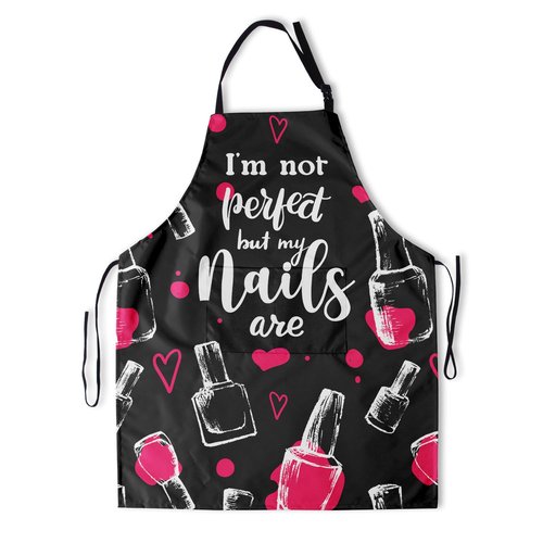 Giwawa Apron for Nails Technician Women - I'm Not Perfect But My Nails Are Nail Tech Apron Nail Technician Apron Manicurists Nail Art Supplies for Nail Salons Pink Cosmetology Smock 2 Pockets