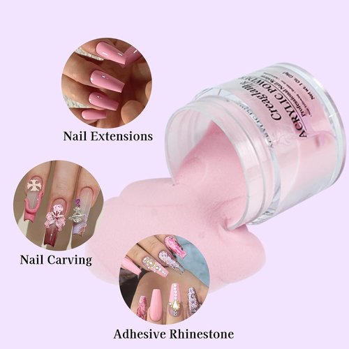 Creaglam Super Nail Acrylic Powder - 3 Pcs 28g Cover Pink Polymer for 3D Art & French Extensions | No Lamp Needed