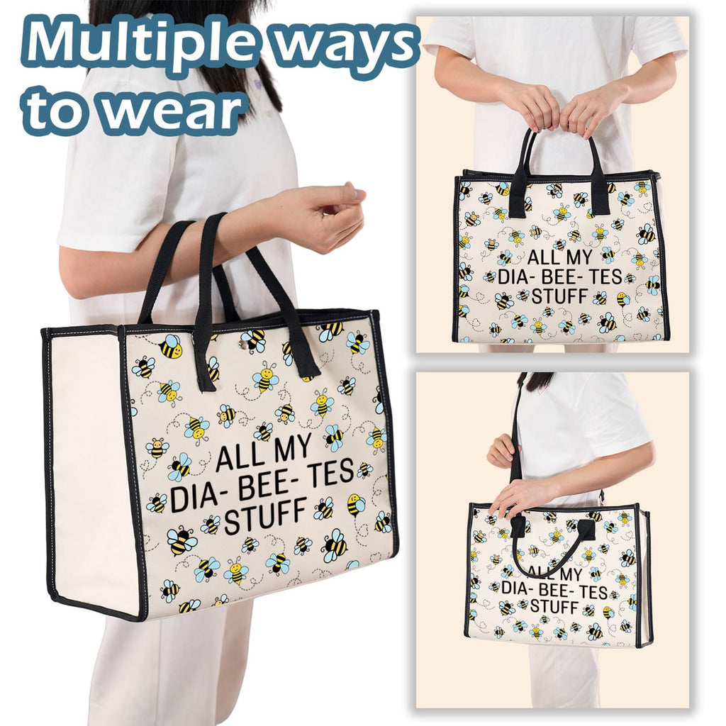XYANFA Bee Diabetes Bag Type 1 Type 2 Diabetic Medical Bag Supply Storage Organization All My Diabeetes Stuff (Dia- Bee- Tes Stuff TOTE BAG2)