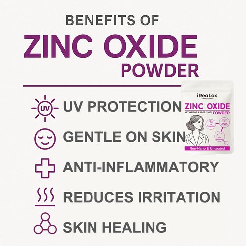 iReaLax Zinc Oxide Powder | 250g(8.82oz) Non Nano Uncoated Zinc Oxide Powder for Skin Protection, Skin Healing, Cosmetics Grade for DIY Sunscreen | lotions | Creams | serums | Deodorant