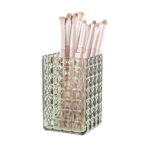 DASITON Makeup Brush Holder Organizer, Acrylic Makeup Brush Cup, Diamond Striped Make Up Brush Holder for Vanity, Bathroom Countertop, Toothbrush Holders, Pen Holder for Desk Storage (Green)