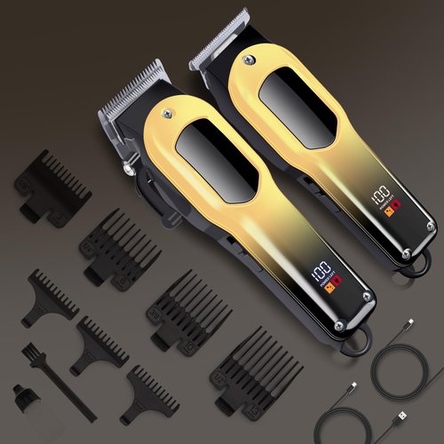 PZN Professional Hair Clippers for Men, Professional Barber Clippers and Trimmer Set, Mens Cordless Hair Clippers for Barbers Haircut Kit Fade Gold
