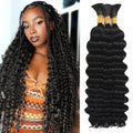 Human Braiding Hair for Boho Braids, Deep Wave Bulk Boho Braids Human Hair for Knotless Curly Bohemian Water Wave Boho Hair for Braiding 110g 16 Inch Natural Color (3 No Weft Bundles/Pack)