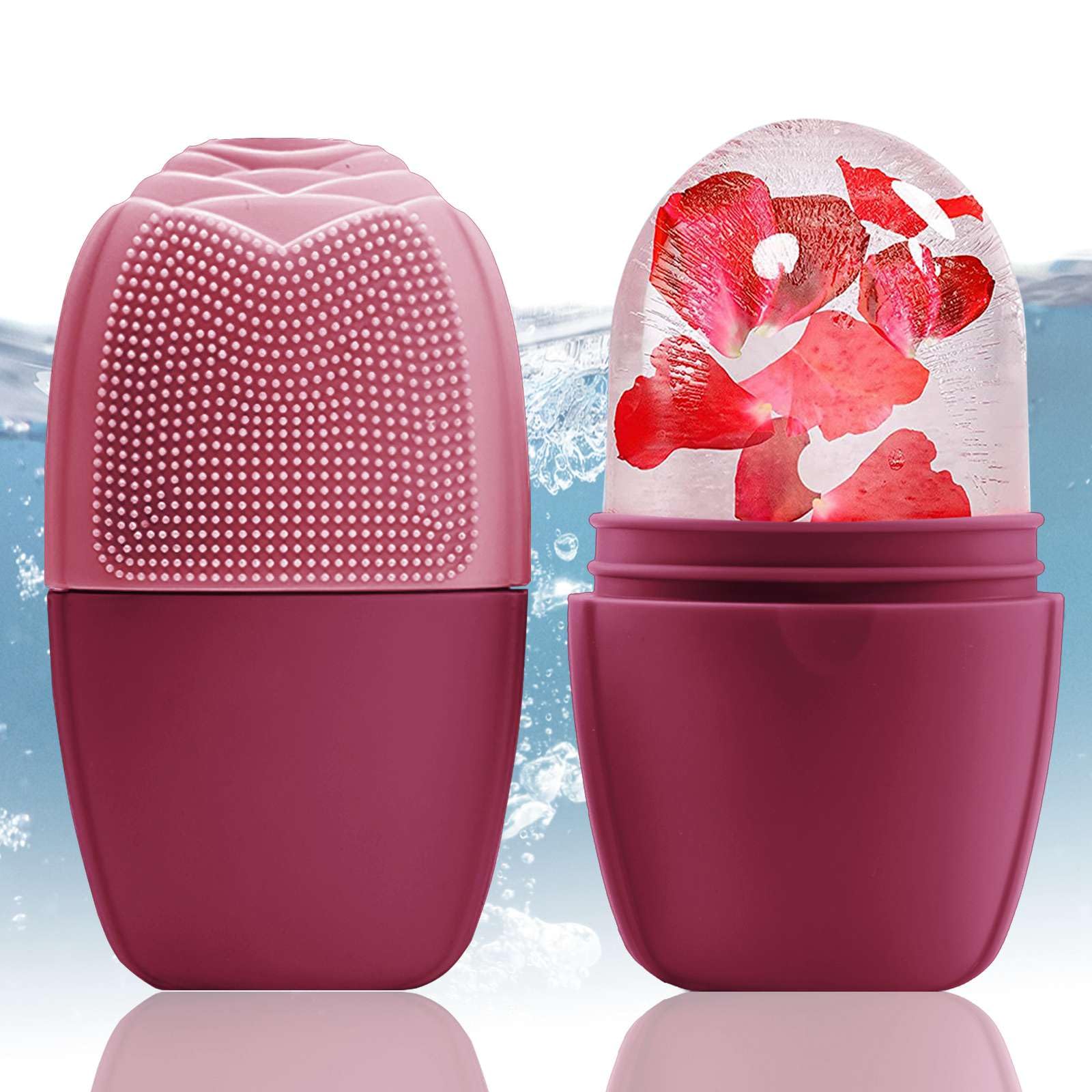 XHJRI Ice Face Roller Massager,Ice Cube Roller for Face, Eyes and Neck Naturally Conditioning and Skin Care,De-Puff Eye Bags,Reduce Migraine Pain,Reusable Massage Silicone Ice Mold (Upgrade Rose)