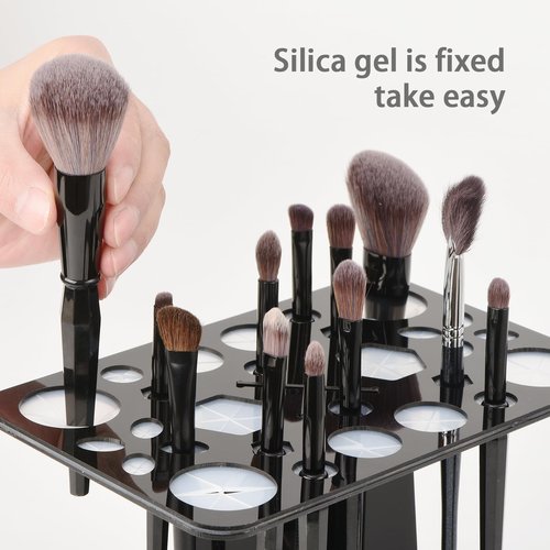 Luckyiren Brush Drying Rack, Brushes Dryer, Collapsible 28 Slot Acrylic Brush Holder Stand Tree Tray Support Display for Makeup Lovers Artist Nail Paint Brushes, Grey