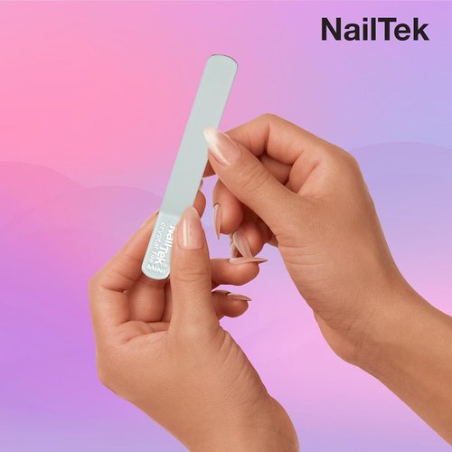 Nail Tek Crystal File - Durable Glass Nail File with Case, Gentle for Natural Nails, Mini 3” Fuchsia