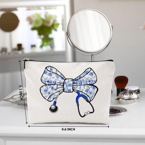 BQXH Nurse Gifts, Blue Bow Makeup Bag, Nurse Accessories Funny Horse Cosmetic Bag, Doctor Gift Nursing Travel Organizer Zipper Pouch Thank You Nurses Week Gifts for Women Coworker Physician Assistant