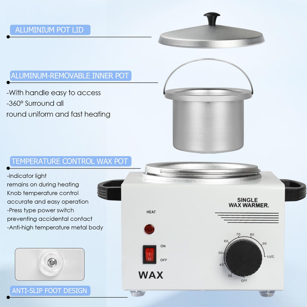 Wax Warmer Kit For Hair Removal, Professional Waxing Kit with 50pcs Waxing Sticks Single Wax Warmer Electric Heater For Women & Men, Facial Skin Body SPA Salon Equipment