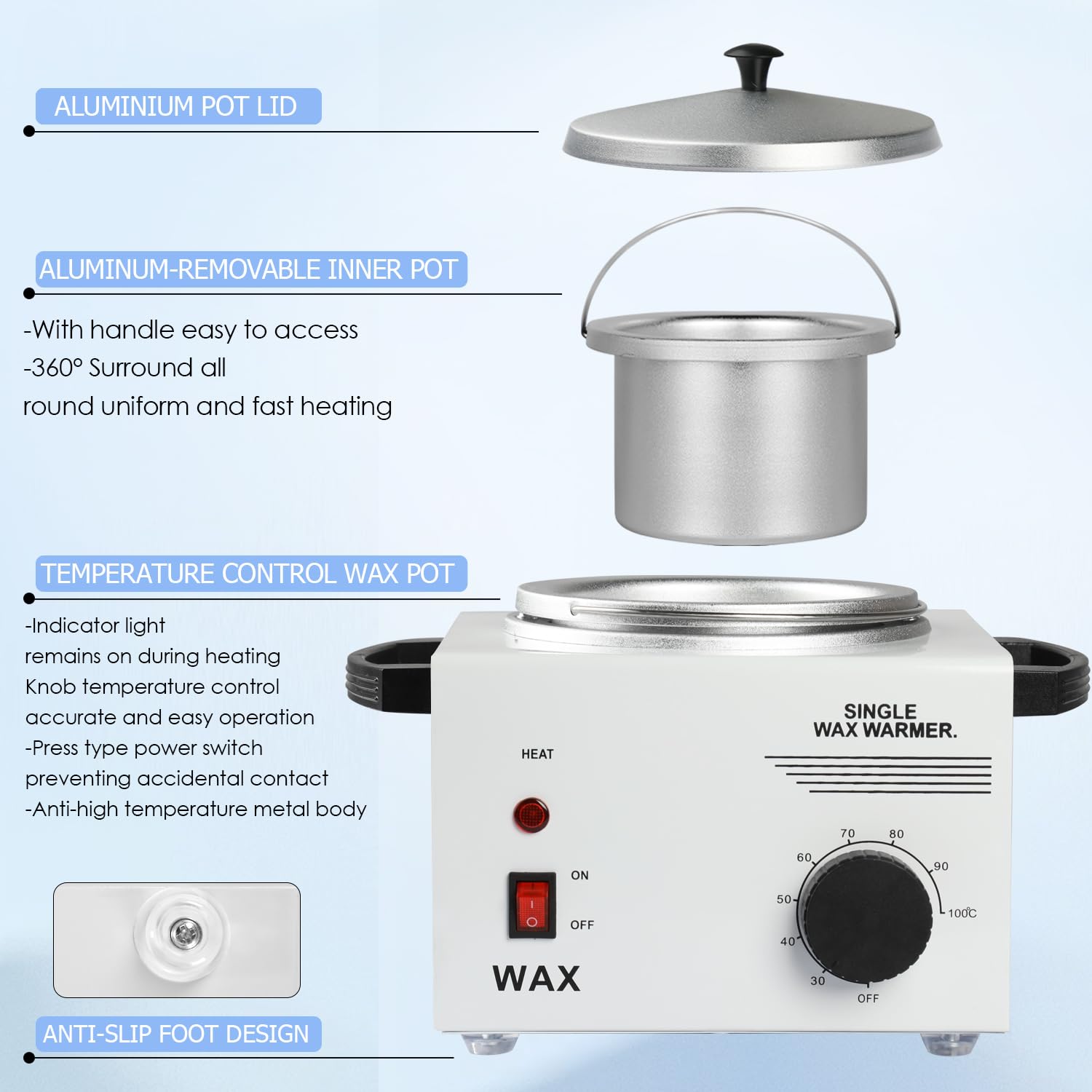 Wax Warmer Kit For Hair Removal, Professional Waxing Kit with 50pcs Waxing Sticks Single Wax Warmer Electric Heater For Women & Men, Facial Skin Body SPA Salon Equipment