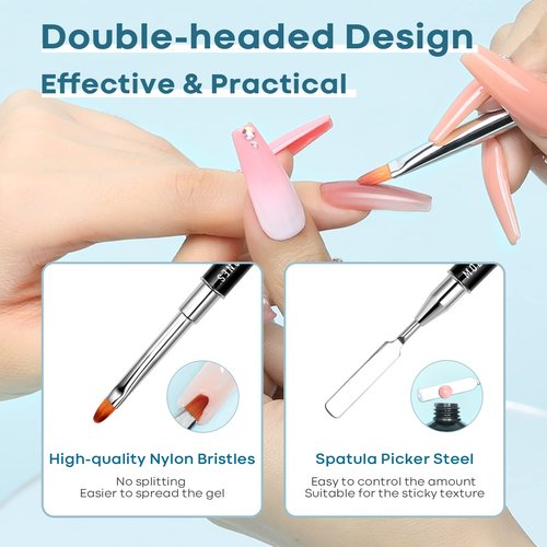 Modelones Poly Extension Gel Kit Slip Solution for Nails Forms with Dual-Ended Nail Brush Anti-Stick Liquid Brushes Cleaning Easy Spread for Beginner
