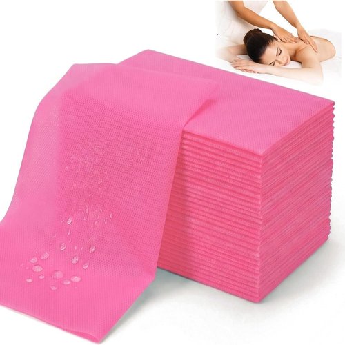 SHENKUAI Massage Table Sheets Disposable Spa Table Bed Covers -100 PCS 71"x31" Non Woven Fabric Waterproof Protector for Waxing, Tattoo, Beauty Salon,Facial, Esthetician Supply(Pink)