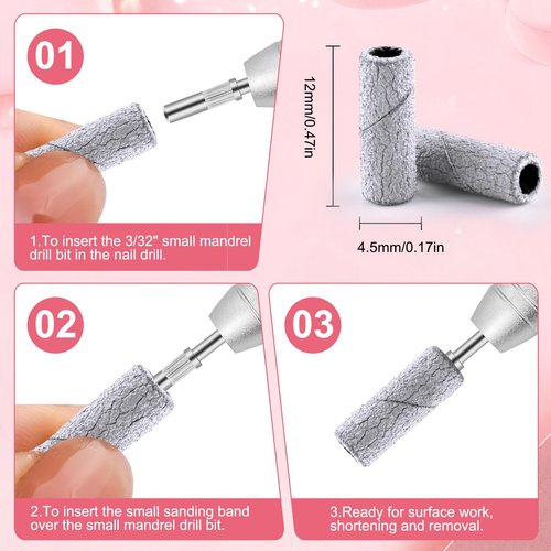 Cellentool 200 Pcs Nail Drill Bits Small Sanding Bands with 3.1mm Mandrel Bit, Mini Sanding Bands Nail File for Acrylic Gel Manicures and Pedicure (Zebra, 180 Grit)