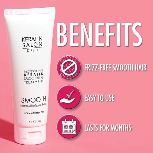 Keratin Salon Direct Keratin Hair Treatment - Frizz Control, Formaldehyde Free, 4 oz | Smoothing Cream for Curly, Dry, Damaged Hair