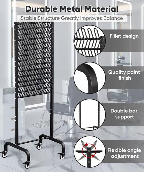 Tigerden 150 Pegs Braiding Hair Rack, Adjustable Hair Separator Stand with Wheels, Hair Extension Holder for Hair Stylists, Braiders, Home, Salon, Beauty School, Black