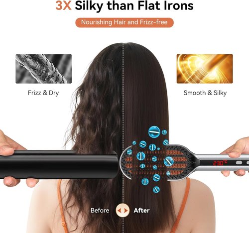 Skiennix Ionic Hair Straightener Brush - Fast Heating Comb for Thick Curly Hair | Anti-Scald, 250°F-450°F