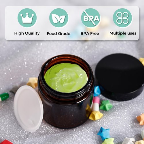 Jarsoph Amber Glass Jars with lids, 24 Pack 4oz Empty Cosmetic Jars, Refillable Airtight Wide Mouth Container for DIY, Sample, Cream, Lotion, Candle Making, Powder, Cosmetic