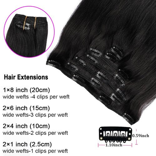ORIGEN Clip in Hair Extensions Real Human Hair Clips ins Remy Hair Extensions for Women Full Head Natural Black 80g 16 Clips 7 Pcs 14 Inches