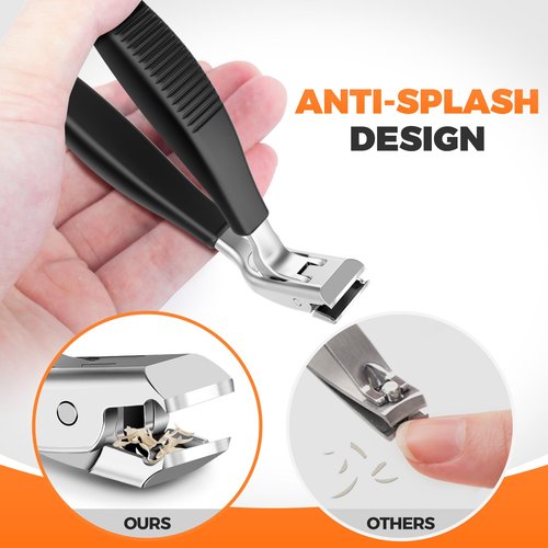 Angled Head Toe Nail Clippers for Thick Nails for Seniors, Straight Large Nail Clippers for Men with Catcher, Heavy Duty Toenail Clippers for Thick Toenails with Ergonomic Long Handle
