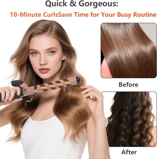 Skiennix 1-1/4 Inch Curling Iron - Ceramic Fast Heat Curler with LCD Display, Adjustable 180°F-450°F, Rose Gold