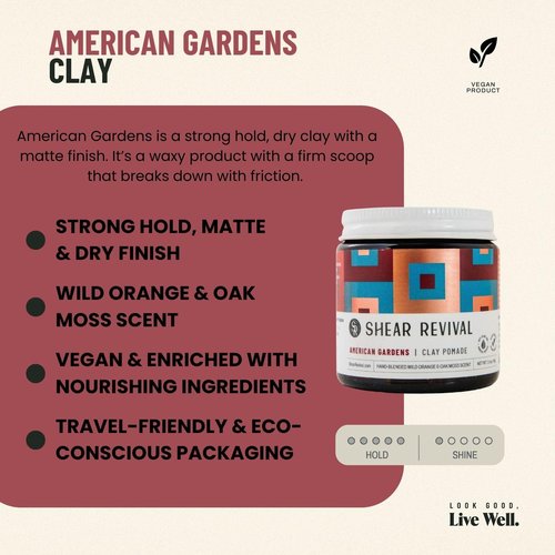 Shear Revival Clay Pomade for Men & Women - Vegan Strong Hold, Matte Finish, 3.4oz | Orange & Oakmoss Scent