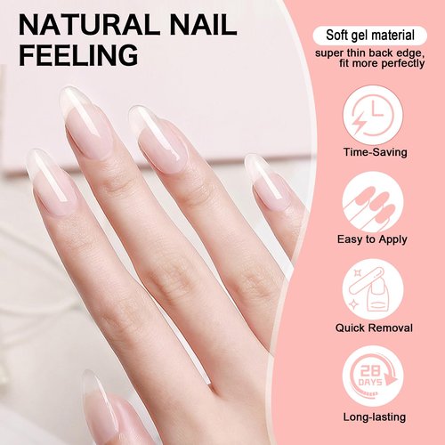 COLOURSMILE Short Almond Full Cover Nail Tips - 216pcs Pre-Shaped Gel Gelly Tips, 12 Sizes for Acrylic Nail Extension, Home DIY & Nail Salon