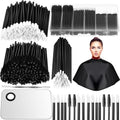 Maitys 260-Piece Disposable Makeup Tools Kit - Eyeliner Brushes, Lipstick Applicators & Organizer Box - Waterproof Cape & Stainless Steel Palette (Black)