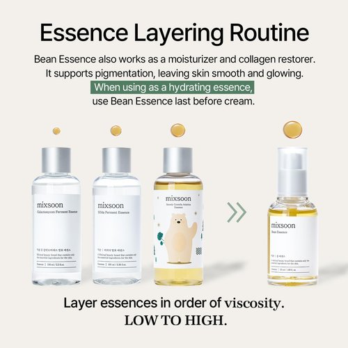 mixsoon Bean Essence-Exfoliating, Hydrating, Fermented Bean Extract, Gentle Formula for Smooth Skin 30ml / 1.01 fl.oz. Korean Glass Skin Care