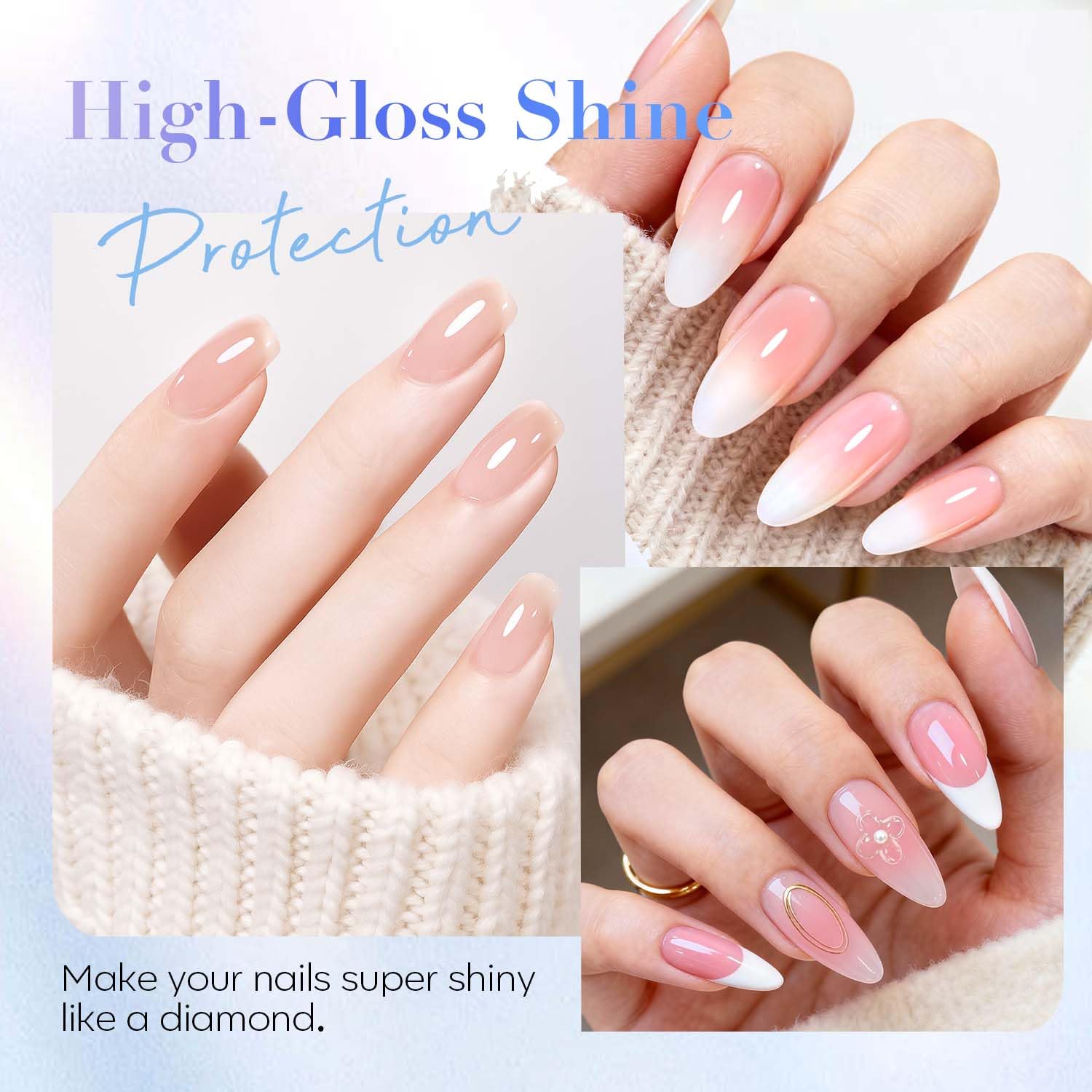 AZUREBEAUTY Gel Top Coat - No Wipe High Gloss Finish | 18ml Clear Long-Lasting Nail Polish for Manicure