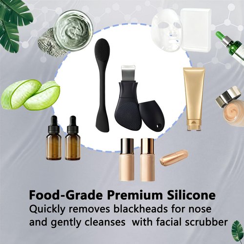 PeaKalo Silicone Face Scrubber Black Head Remover for Face- Appliances for Removing Make-up for Deep Cleansing Blackhead Remover Tools Face Spatula Makeup Removal Washing Brushes Pore Cleaner (Black)