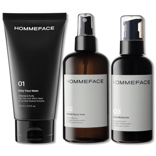 HommeFace Men's Daily Trio Skincare Set - 3-Step Routine with Face Wash, Toner & Moisturizer | CICA & Tea Tree Extracts