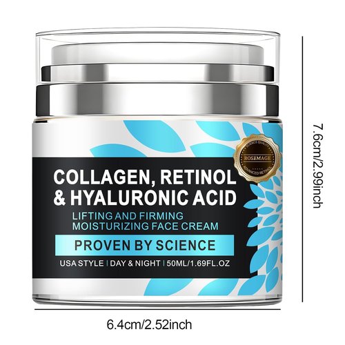 Regine Switzerland Retinol Face Moisturizer - Anti-Aging Collagen Cream with Hyaluronic Acid | Day & Night Use
