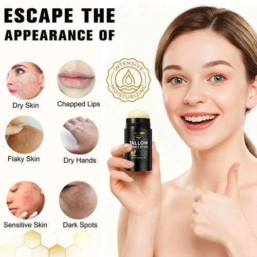 NIFEISHI Organic Beef Tallow for Skin, 100% Grass Fed Beef Tallow and Honey Balm Stick for Face and Body, Tallow face Moisturizer for Dry and Sensitive Skin, Natural Formula - 2.6 FLoz