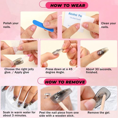 Sethexy Handmade Coffin Press on Nail Rhinestone False Nails Acrylic Stick On Fake Nail Tips for Women 10PCS with Glue (39-Emotion)