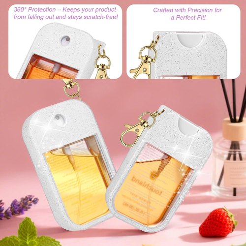 LEISENOR Silicone Case Compatible with Touchland Hand Sanitizer Spray, Protective Case for Power Mist and Glow Mist 1 fl oz (Glitter pink+white)