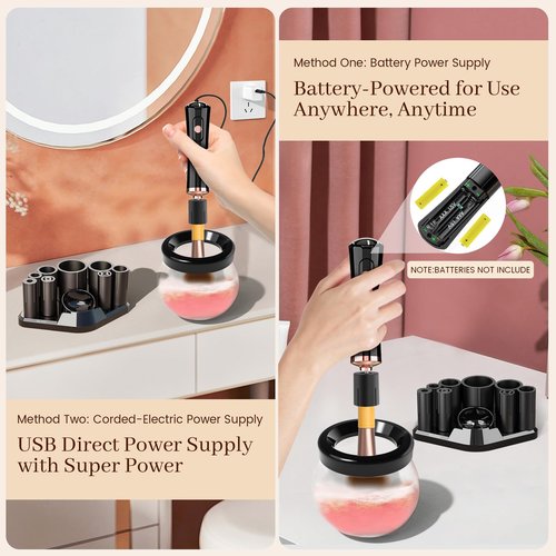 RICRIS Electric Makeup Brush Cleaner and Dryer Machine - Super Fast Clean and Dry Make Up Brushes - Automatic Cosmetic Brush Spinner Washer Tools