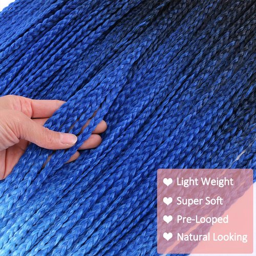 3X Goddess Pre looped Crochet Braids 6 Packs Ombre Blue Box Braids Crochet Hair for Black Women 24 Inch Braid Twist Knotless Straight Braiding Crochet Hair (T1/Blue/Light Blue#)