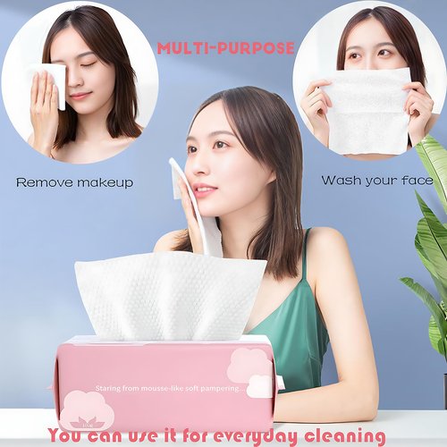 Cayxenful Disposable Face Towel Face Cloths for Washing Soft Cotton Dry Wipes Facial Cloths Towelettes for Washing and Drying, 200 Count Facial Tissue for Cleansing, Skincare and Makeup Remover