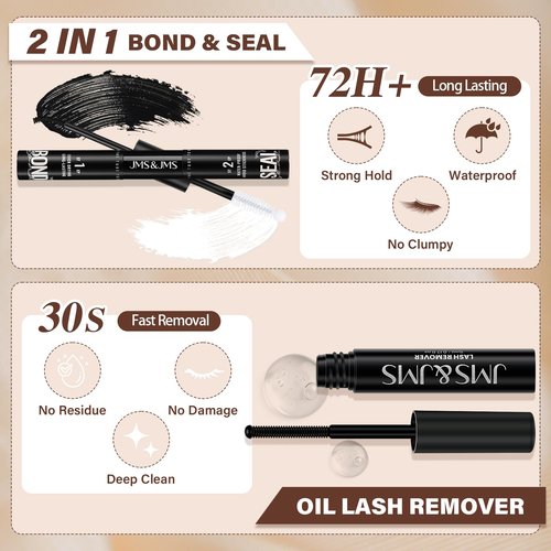 JMS&JMS Lash Clusters Kit Lash Extension Kit with Lash Bond and Seal Eyelash Applictor Lash Remover Eyelash Brush Lash Extension Kit for Beginner (MISS BELLA-8-18mix)